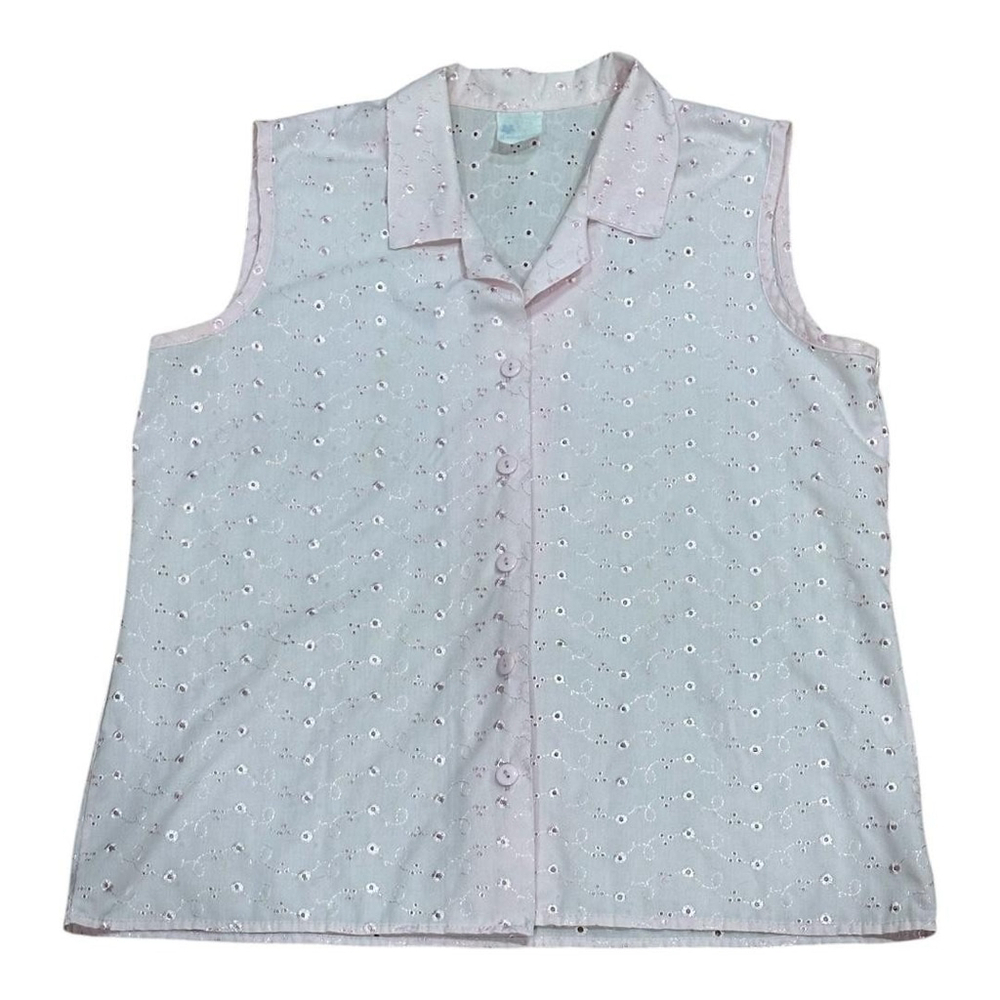 5 Seasons Fashions Shirt Womens Large Pink Sleeveless Eyelet Button Front Blouse